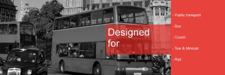 Tracerit, designed for public transport, bus, coach, taxi and minicab, and rail